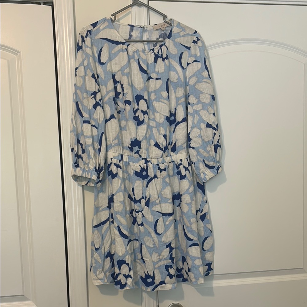 LOFT Blue and White Bishop Sleeve Sundress